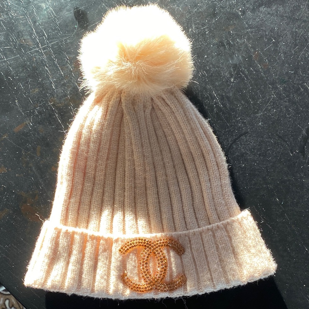 Cream Knit Beanie with Pom Pom